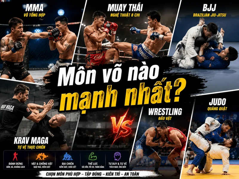 Mỗi môn võ sở hữu thế mạnh riêng, từ đánh đứng, vật đến địa chiến và kỹ năng tự vệ thực tế.